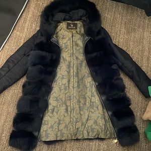 Real fur puffer jacket coat removable sleeves becomes vest